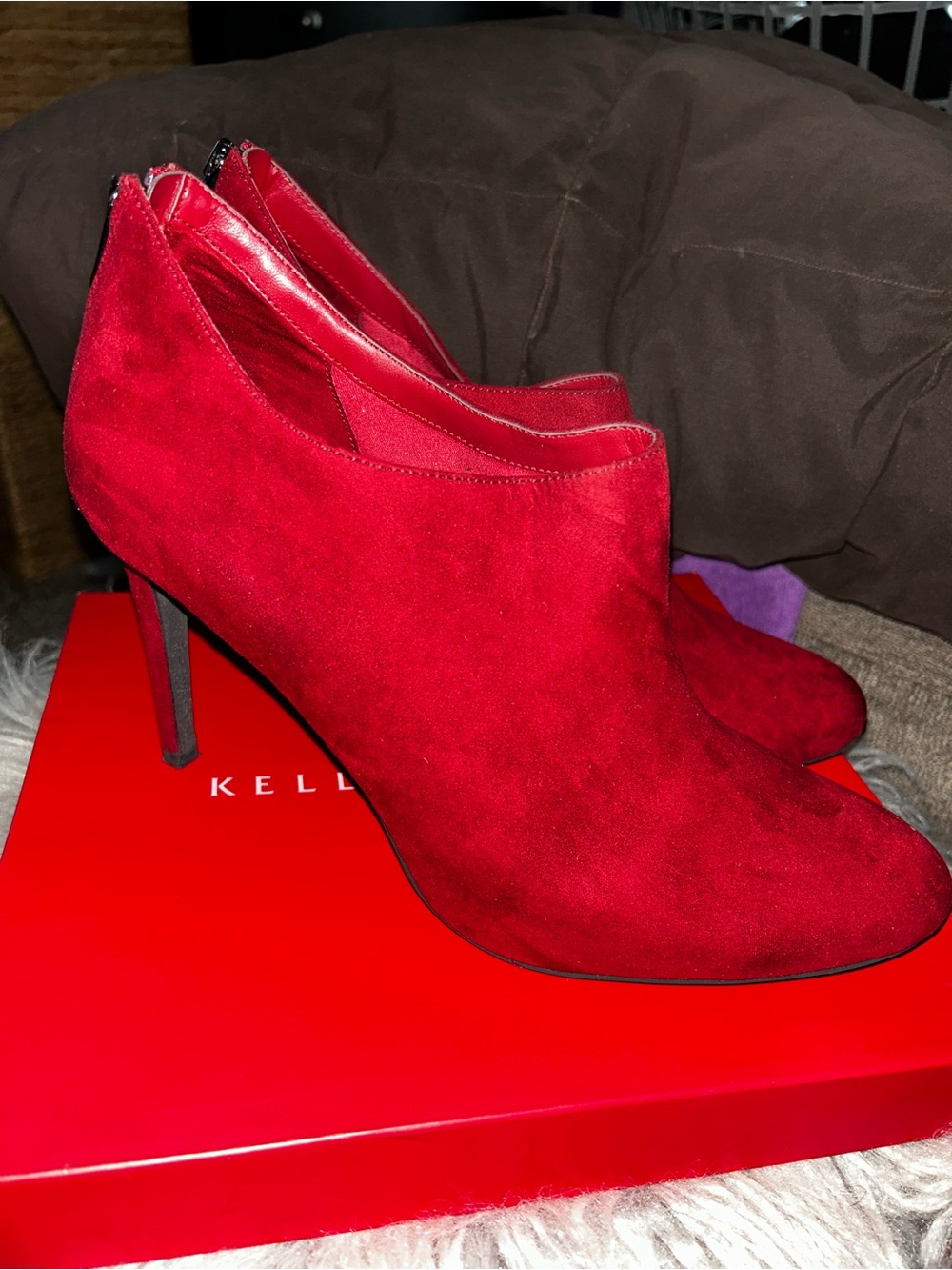 Kelly & Katie Red Suede High-Heel Ankle Booties